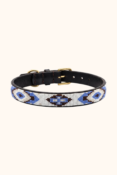 Eldoret Dog Collar, hand-beaded leather dog collar