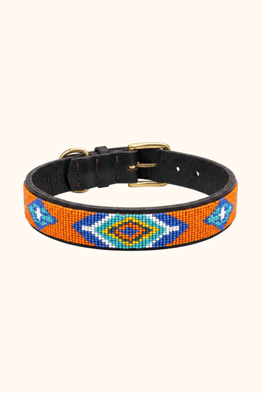 Gede Dog Collar, hand-beaded leather dog collar