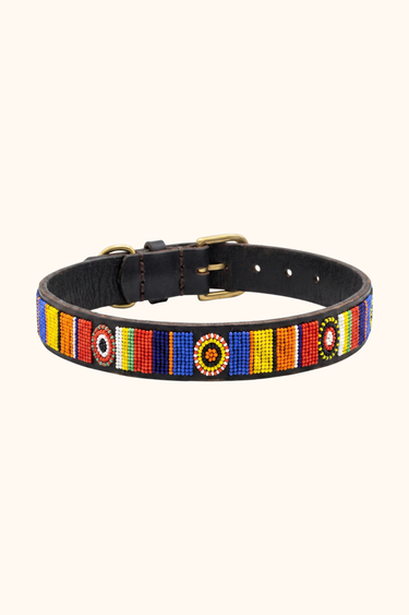 Kisumu Dog Collar, hand-beaded leather dog collar