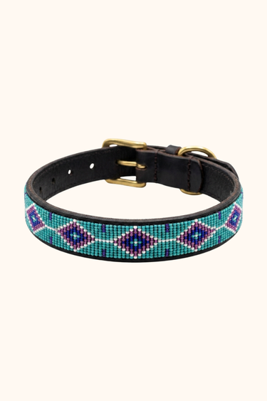 Kitui Dog Collar, hand-beaded leather dog collar