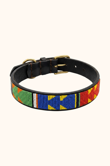 Malindi Dog Collar, hand-beaded leather dog collar