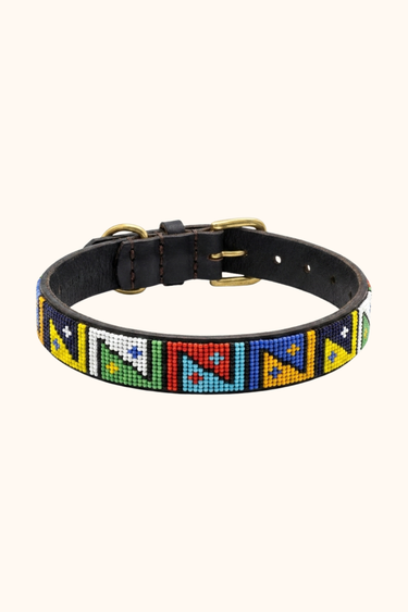 Mombasa Dog Collar, hand-beaded leather dog collar