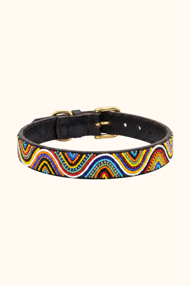 Nairobi - Rainbow Dog Collar, hand-beaded leather dog collar