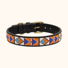 Naivasha - Blue & Orange Dog Collar, hand-beaded leather dog collar