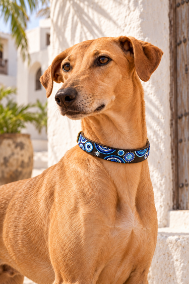 Baragoi Dog Collar worn by a tan dog in Lamu