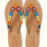 Champali Rainbow Circles beaded leather sandals with multicolored circular straps, pair viewed from above.