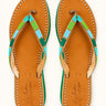 Champali Thick Sole Green sandals with green and blue beaded straps, pair viewed from above