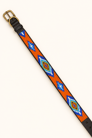 Gede Dog Collar, flat lay showing beadwork and leather