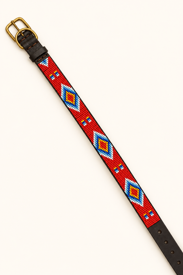 Isiolo Dog Collar, flat lay showing beadwork and leather