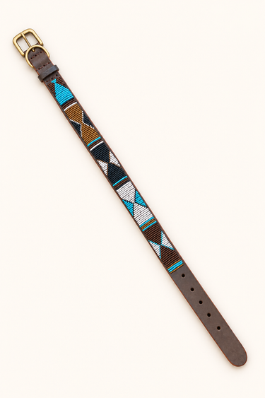Kiambu Dog Collar, flat lay showing beadwork and leather