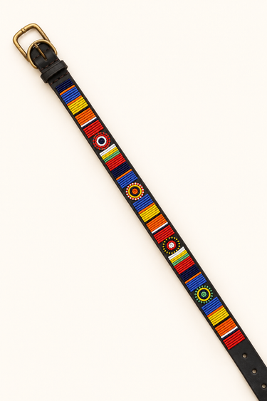 Kisumu Dog Collar, flat lay showing beadwork and leather