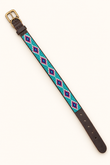 Kitui Dog Collar, flat lay showing beadwork and leather