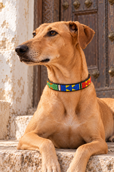 Malindi Dog Collar worn by a tan dog in Lamu