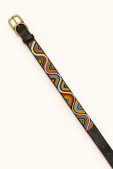 Nairobi - Rainbow Dog Collar, flat lay showing beadwork and leather